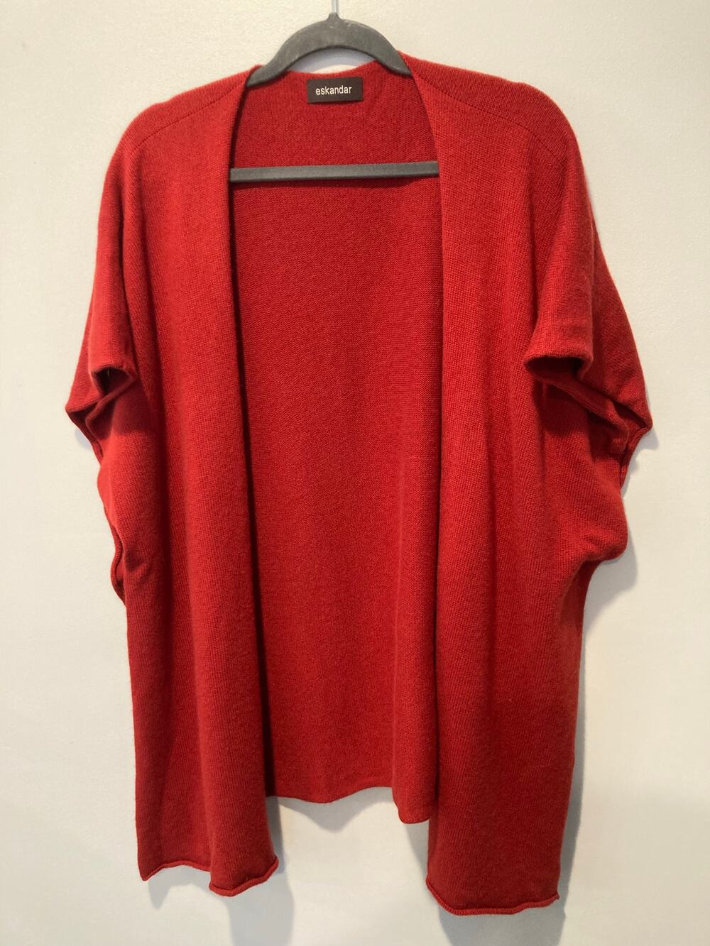 Eskandar Red Extrafine Wool Cashmere Tabard Cardigan Wrap Shawl Sweater OS
